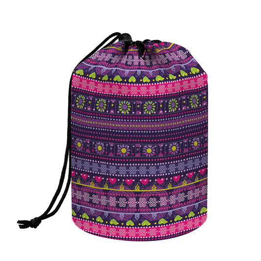 Purple Native Tribal Pattern Print Drawstring Makeup Bag