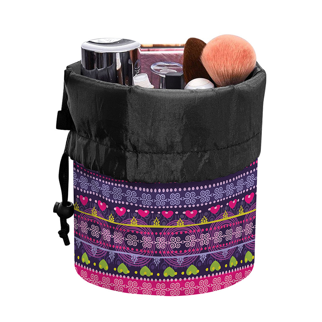 Purple Native Tribal Pattern Print Drawstring Makeup Bag