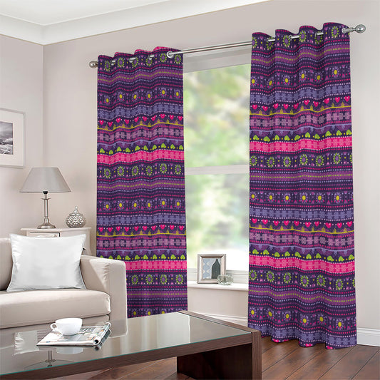 Purple Native Tribal Pattern Print Extra Wide Grommet Curtains