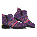 Purple Native Tribal Pattern Print Flat Ankle Boots