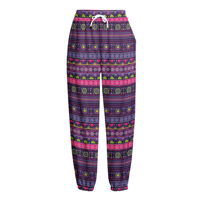Purple Native Tribal Pattern Print Fleece Lined Knit Pants