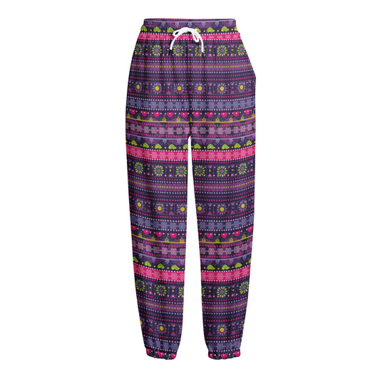 Purple Native Tribal Pattern Print Fleece Lined Knit Pants