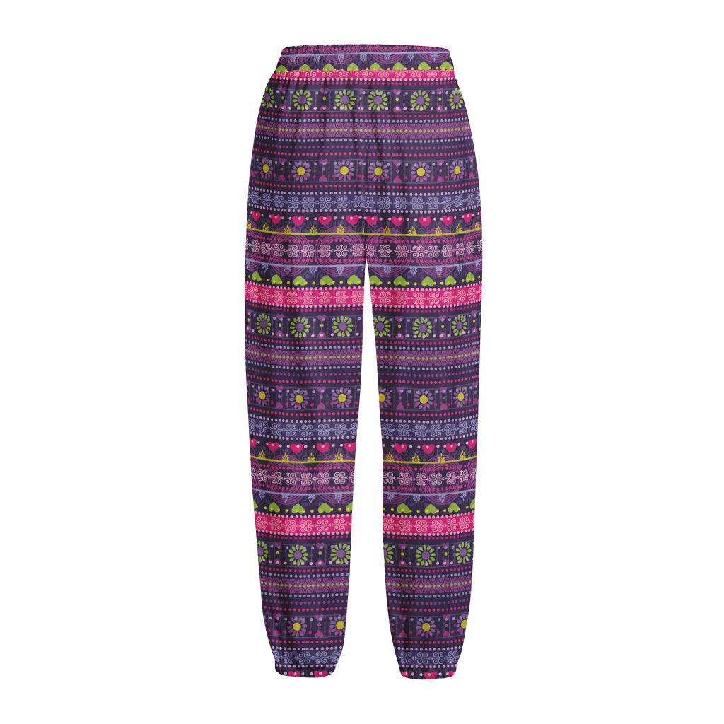 Purple Native Tribal Pattern Print Fleece Lined Knit Pants