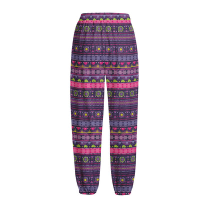 Purple Native Tribal Pattern Print Fleece Lined Knit Pants
