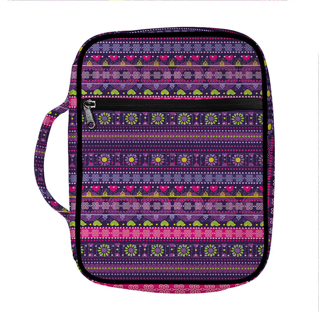 Purple Native Tribal Pattern Print Front Pocket Bible Bag