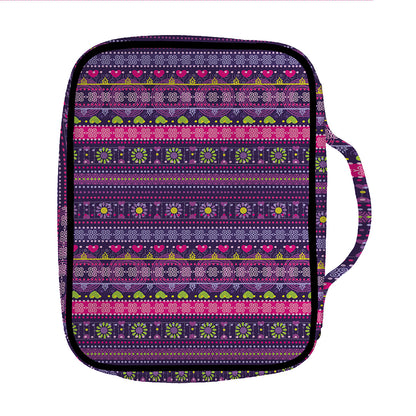 Purple Native Tribal Pattern Print Front Pocket Bible Bag