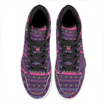 Purple Native Tribal Pattern Print High Top Leather Sneakers