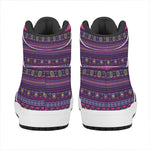 Purple Native Tribal Pattern Print High Top Leather Sneakers