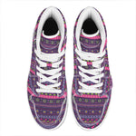 Purple Native Tribal Pattern Print High Top Leather Sneakers