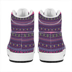 Purple Native Tribal Pattern Print High Top Leather Sneakers