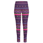 Purple Native Tribal Pattern Print High-Waisted Pocket Leggings