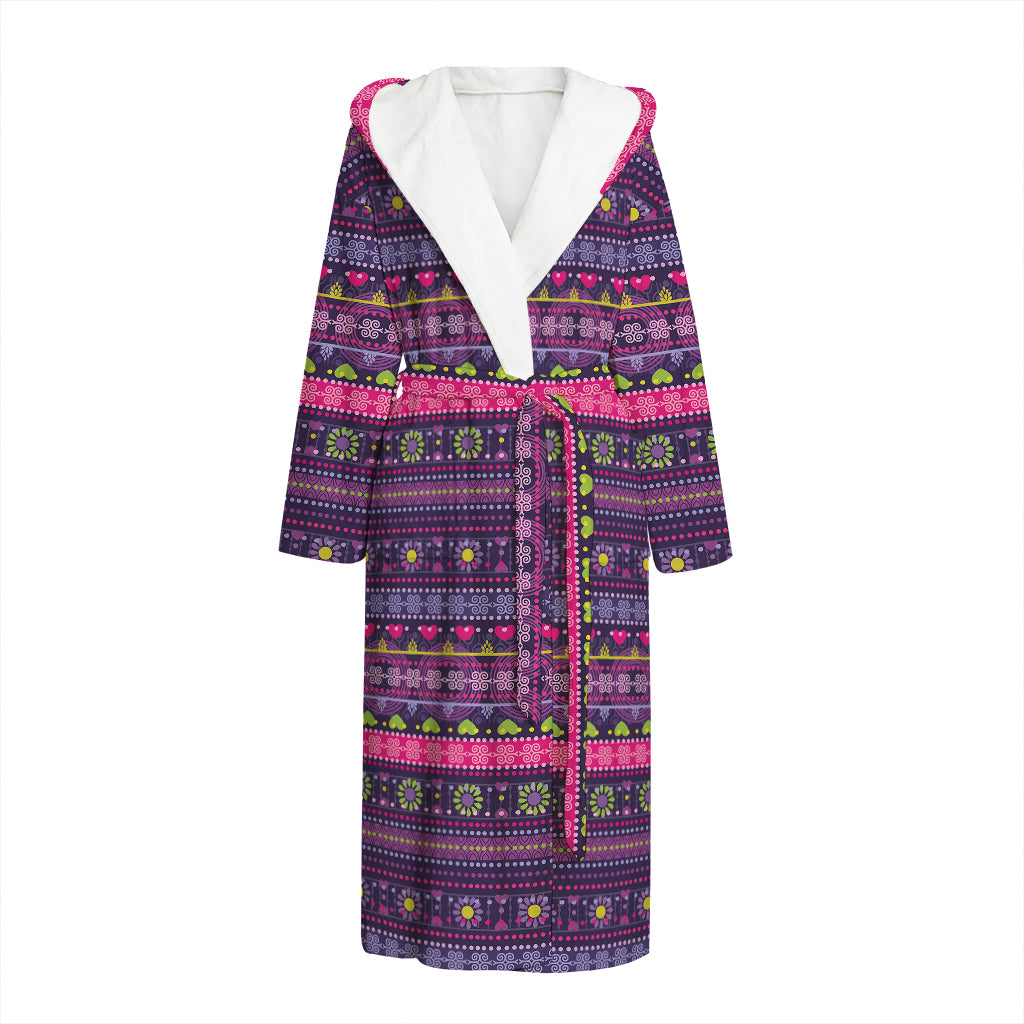 Purple Native Tribal Pattern Print Hooded Bathrobe