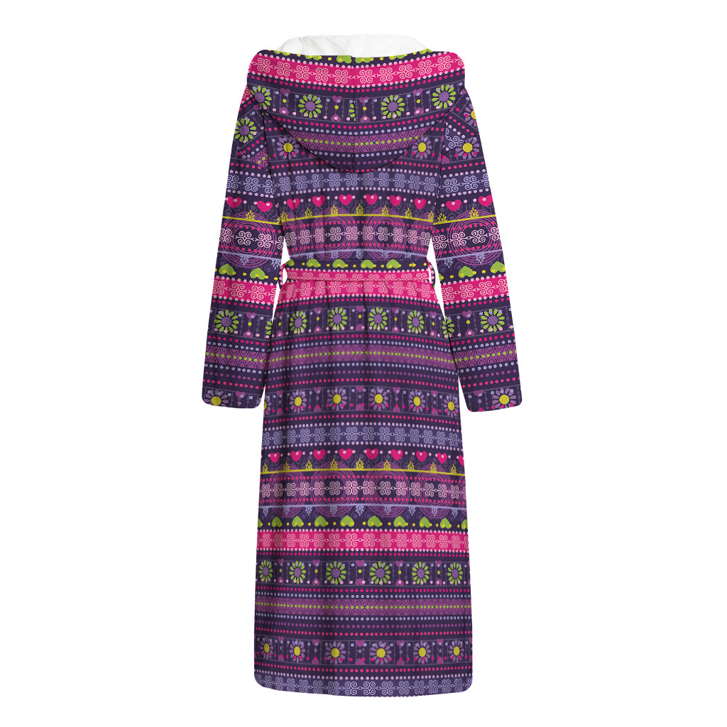 Purple Native Tribal Pattern Print Hooded Bathrobe
