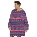 Purple Native Tribal Pattern Print Hoodie Blanket