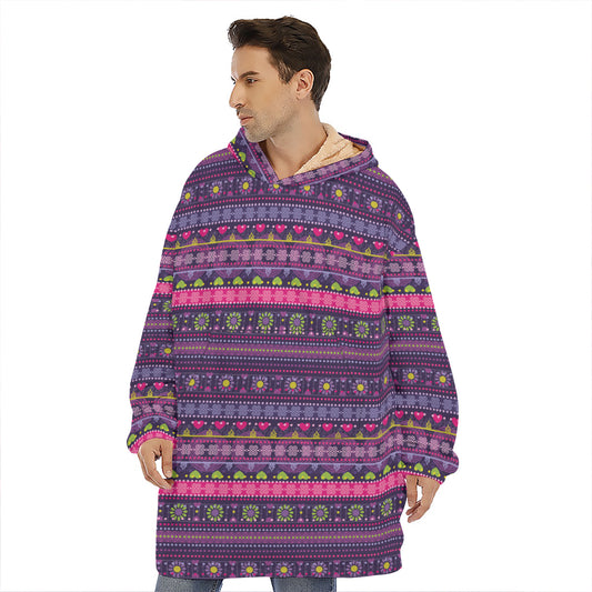 Purple Native Tribal Pattern Print Hoodie Blanket