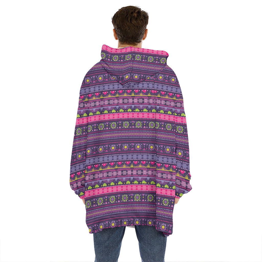 Purple Native Tribal Pattern Print Hoodie Blanket