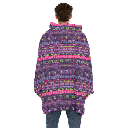 Purple Native Tribal Pattern Print Hoodie Blanket