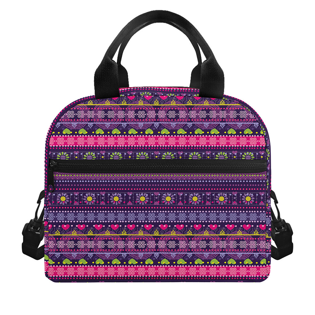 Purple Native Tribal Pattern Print Insulated Lunch Bag