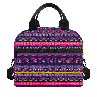 Purple Native Tribal Pattern Print Insulated Lunch Bag