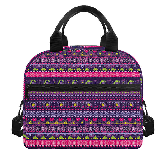 Purple Native Tribal Pattern Print Insulated Lunch Bag