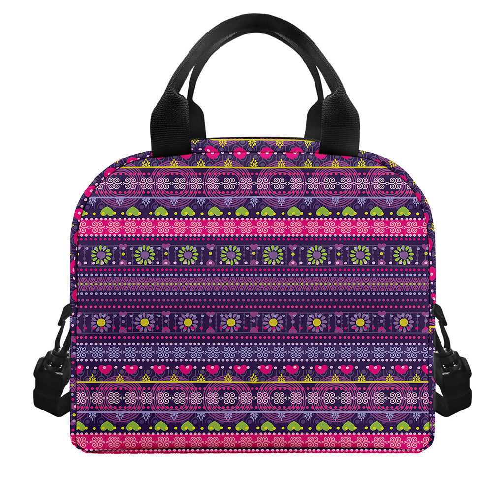 Purple Native Tribal Pattern Print Insulated Lunch Bag