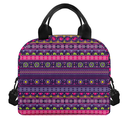 Purple Native Tribal Pattern Print Insulated Lunch Bag