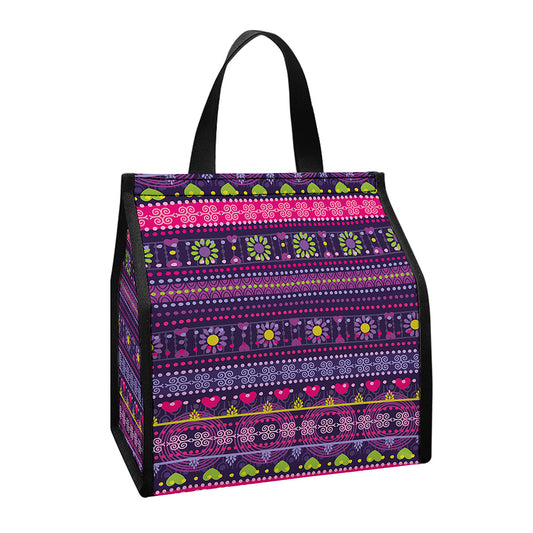 Purple Native Tribal Pattern Print Insulated Lunch Tote