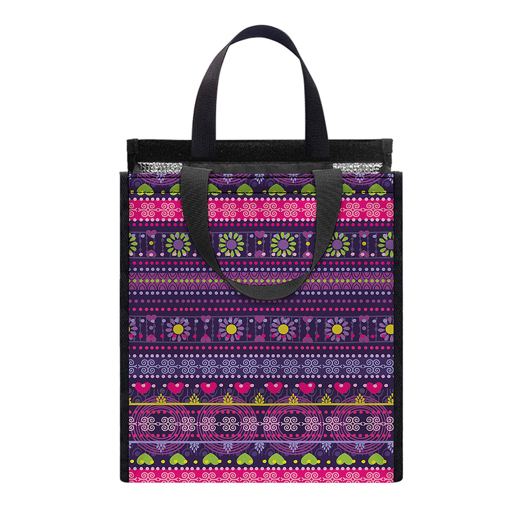 Purple Native Tribal Pattern Print Insulated Lunch Tote