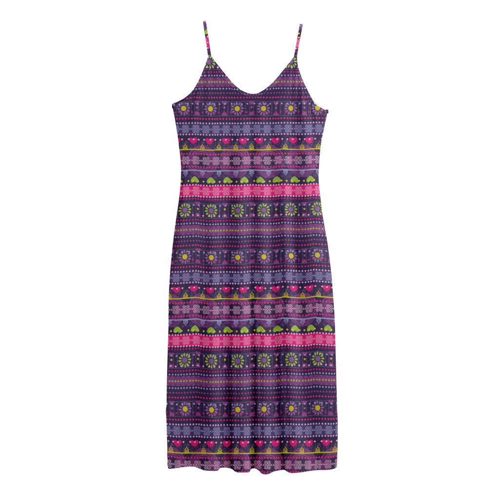 Purple Native Tribal Pattern Print Jersey Midi Cami Dress