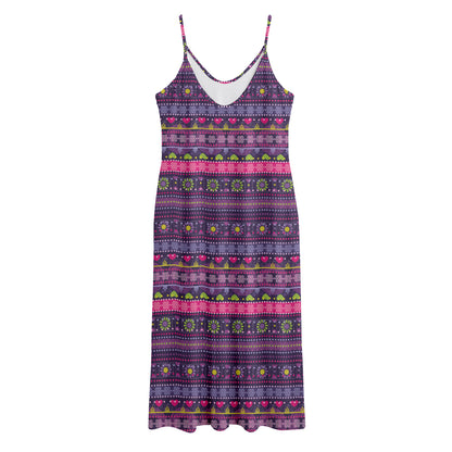 Purple Native Tribal Pattern Print Jersey Midi Cami Dress