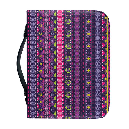 Purple Native Tribal Pattern Print Leather Bible Cover