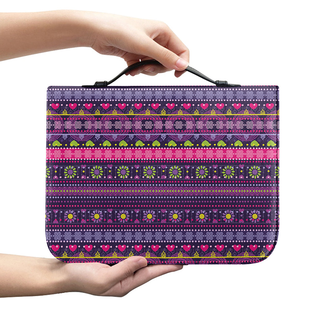 Purple Native Tribal Pattern Print Leather Bible Cover