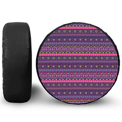 Purple Native Tribal Pattern Print Leather Spare Tire Cover