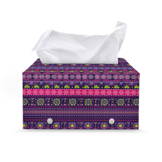 Purple Native Tribal Pattern Print Leather Tissue Box Cover