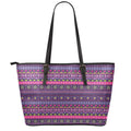 Purple Native Tribal Pattern Print Leather Tote Bag With Zipper