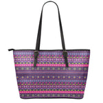 Purple Native Tribal Pattern Print Leather Tote Bag