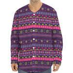 Purple Native Tribal Pattern Print Long Sleeve Baseball Jersey