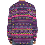 Purple Native Tribal Pattern Print Long Sleeve Baseball Jersey