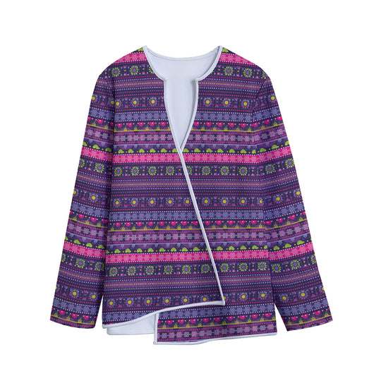 Purple Native Tribal Pattern Print Long Sleeve Short Coat