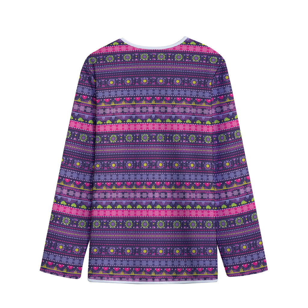 Purple Native Tribal Pattern Print Long Sleeve Short Coat