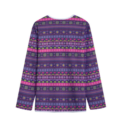 Purple Native Tribal Pattern Print Long Sleeve Short Coat