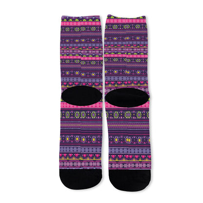Purple Native Tribal Pattern Print Long Socks