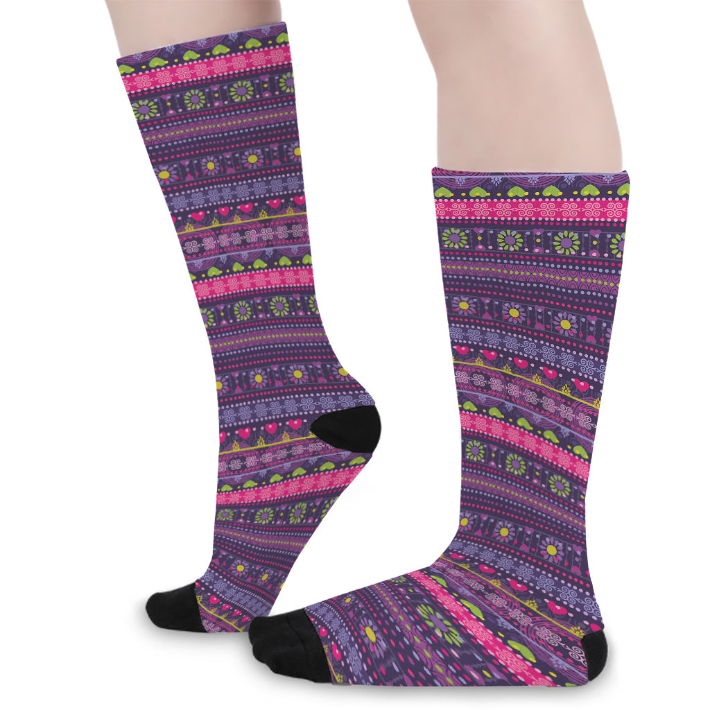 Purple Native Tribal Pattern Print Long Socks