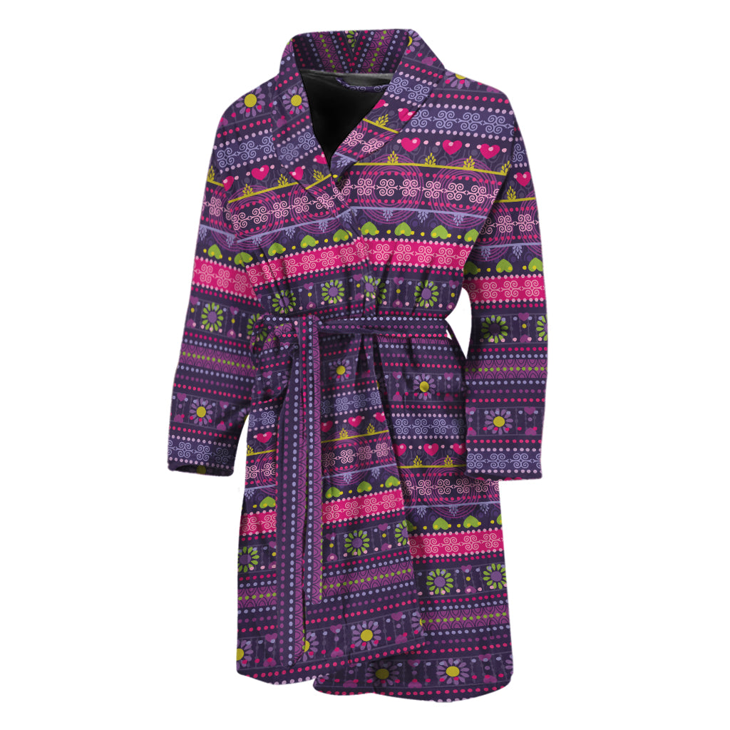 Purple Native Tribal Pattern Print Men's Bathrobe
