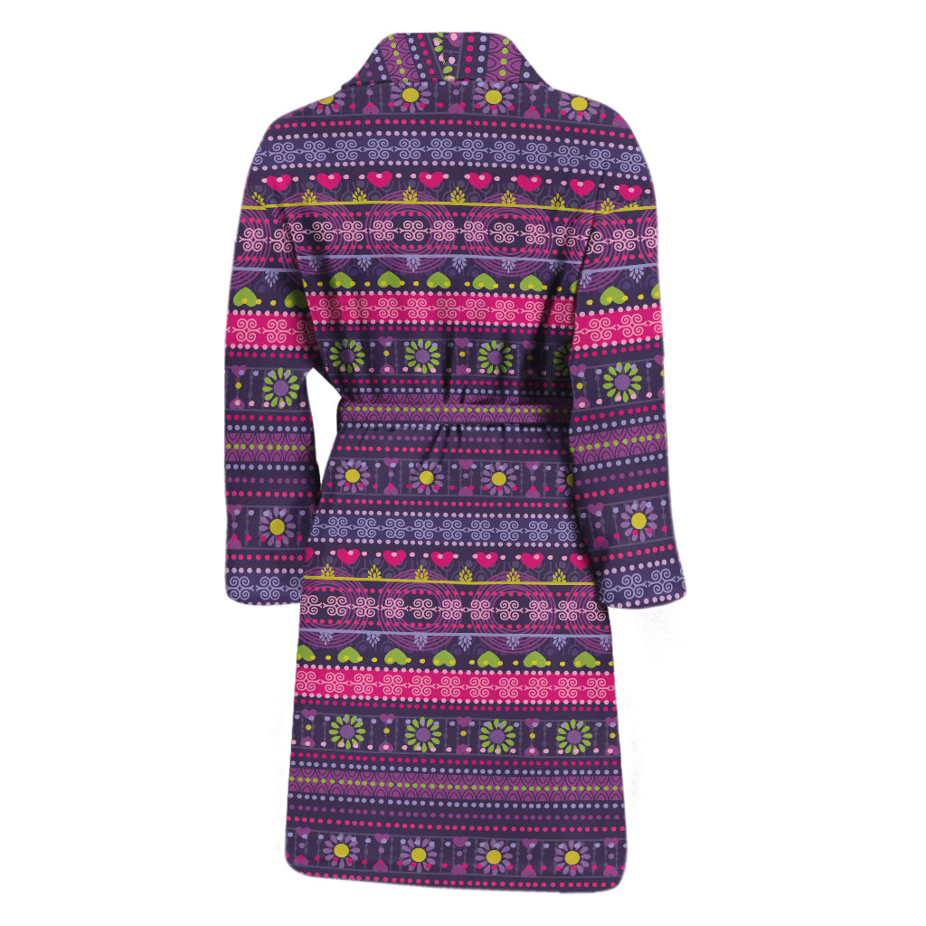 Purple Native Tribal Pattern Print Men's Bathrobe