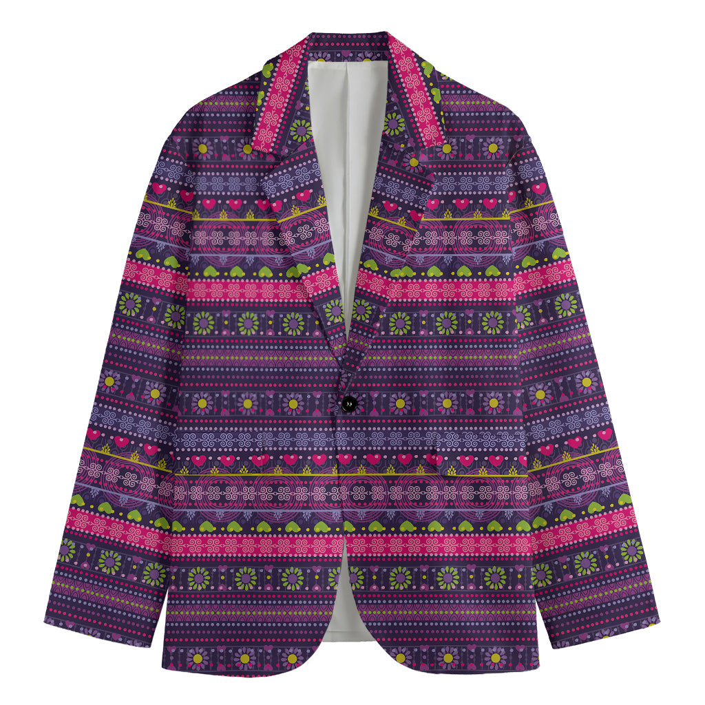 Purple Native Tribal Pattern Print Men's Blazer