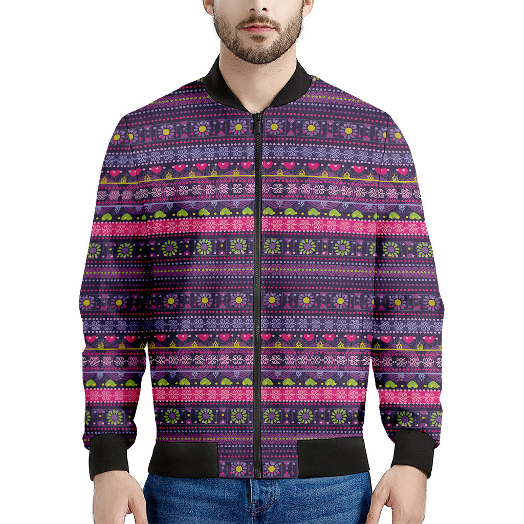 Purple Native Tribal Pattern Print Men's Bomber Jacket