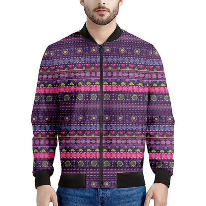 Purple Native Tribal Pattern Print Men's Bomber Jacket