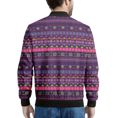 Purple Native Tribal Pattern Print Men's Bomber Jacket