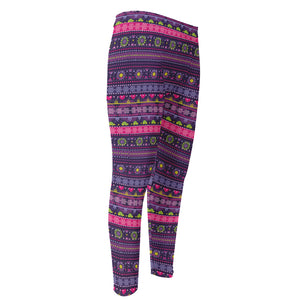 Purple Native Tribal Pattern Print Men's Compression Pants